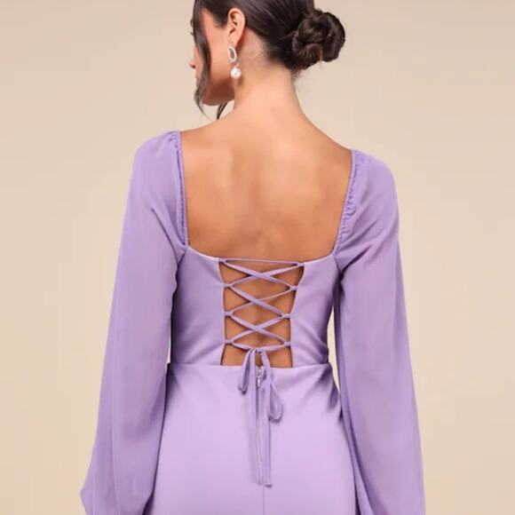 Lulus Delightful Love Lavender Lace Up Balloon Sleeve Mini Dress - Small - NWOT - Picture 10 of 10